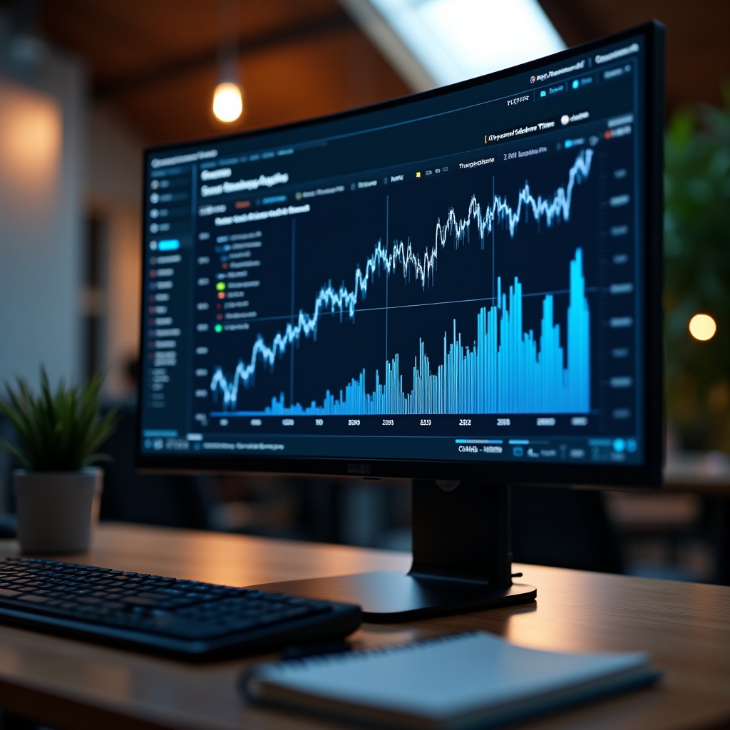 Search analytics dashboard showing ranking trend data on a monitor